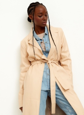 Женский кожаный тренчкот, плащ демисезон