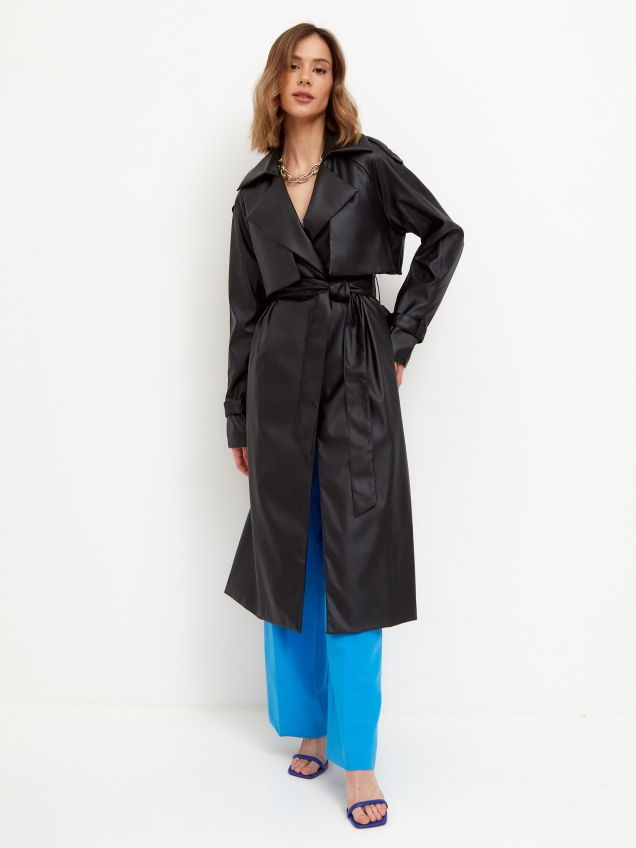 Женский кожаный тренч, плащ демисезон