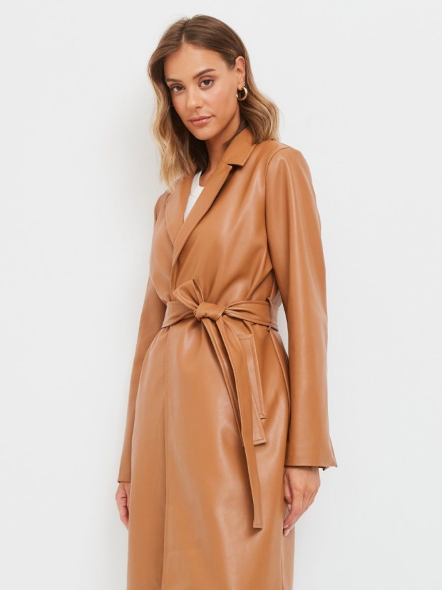 Женский кожаный тренчкот, плащ демисезон