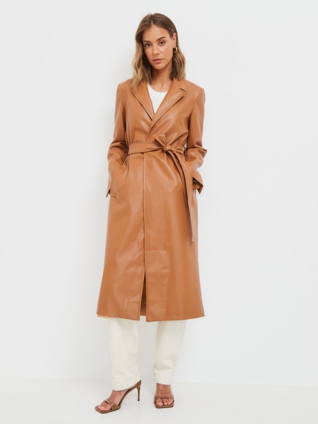 Женский кожаный тренчкот, плащ демисезон