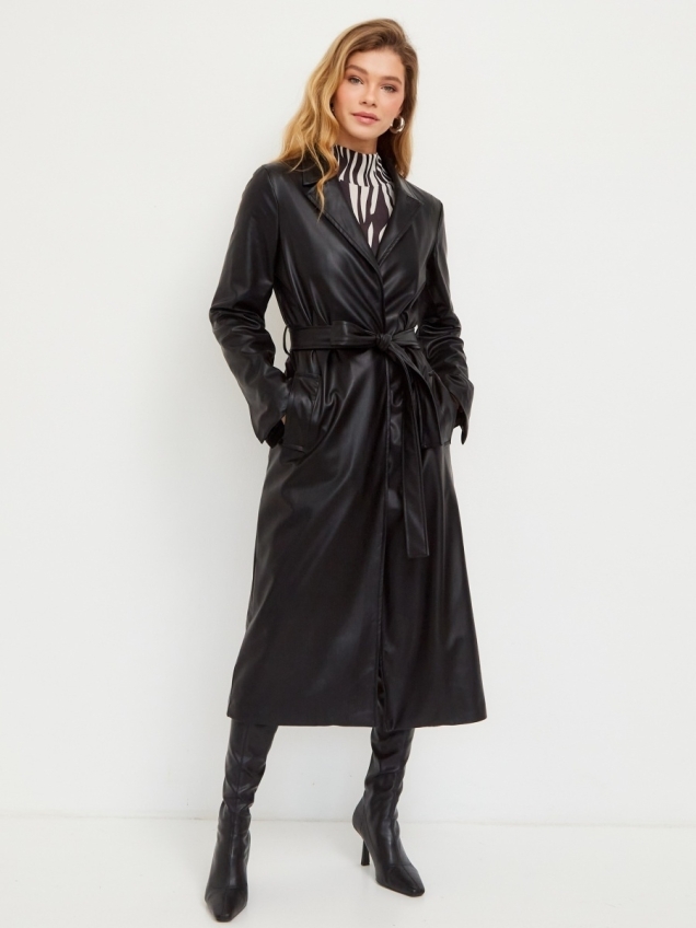 Женский кожаный тренчкот, плащ демисезон